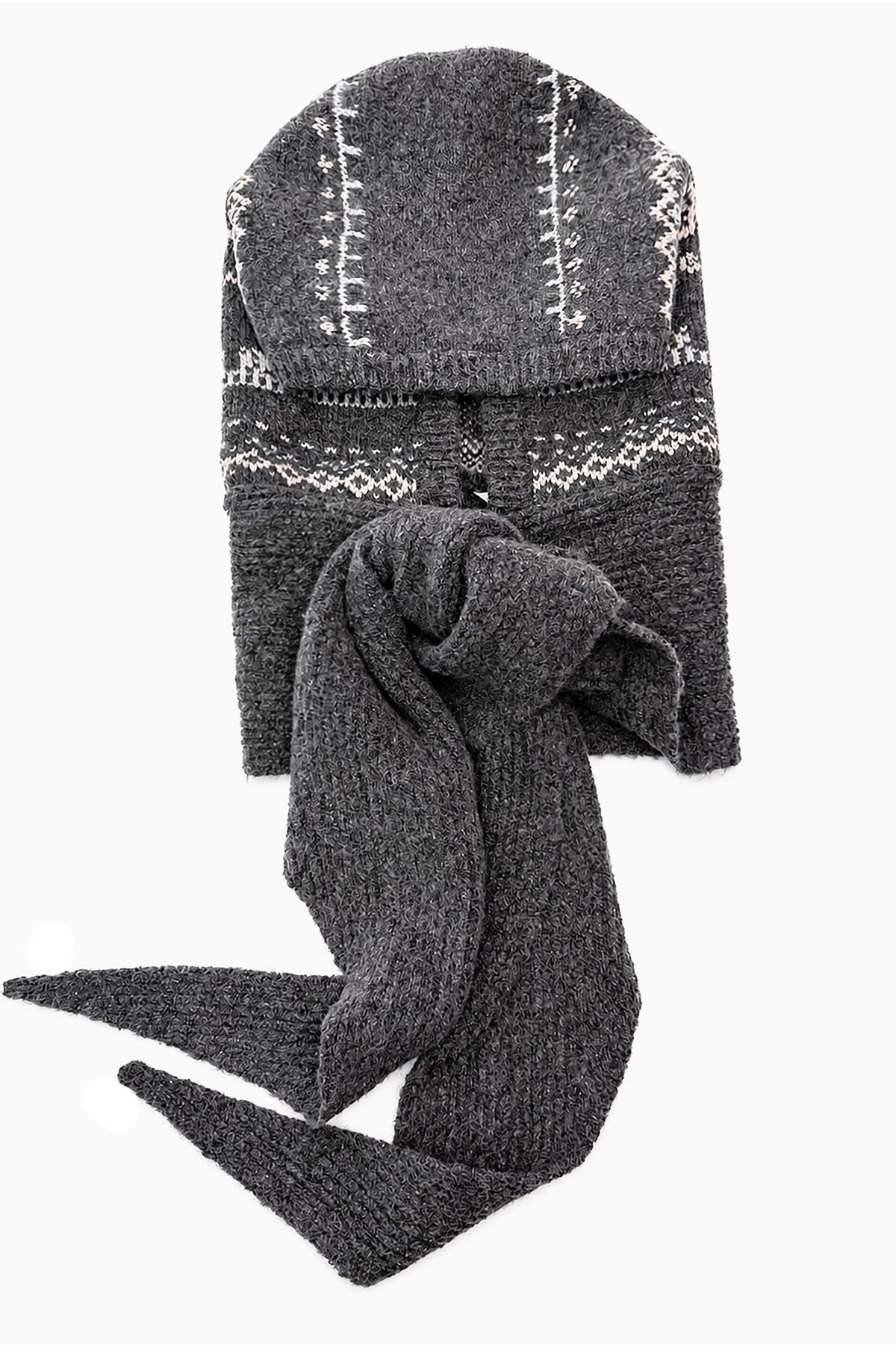 Nordic Pattern Knitted Balaclava Hood Scarf