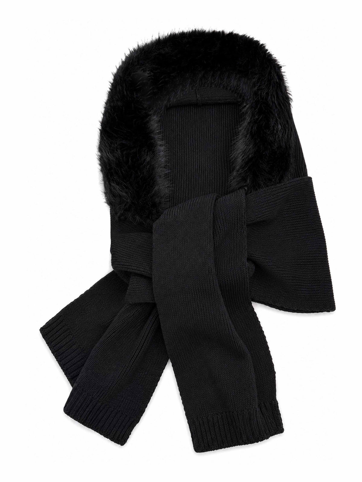 Women's Acrylic Blend Knitted Hooded Scarf with Faux Fur Trim