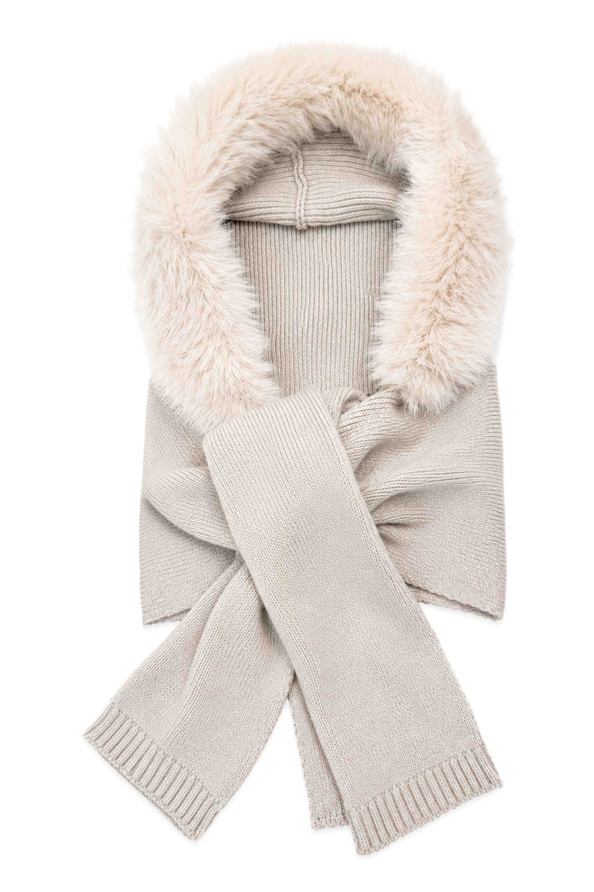 Women's Acrylic Blend Knitted Hooded Scarf with Faux Fur Trim
