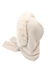 Women's Acrylic Blend Knitted Hooded Scarf with Faux Fur Trim