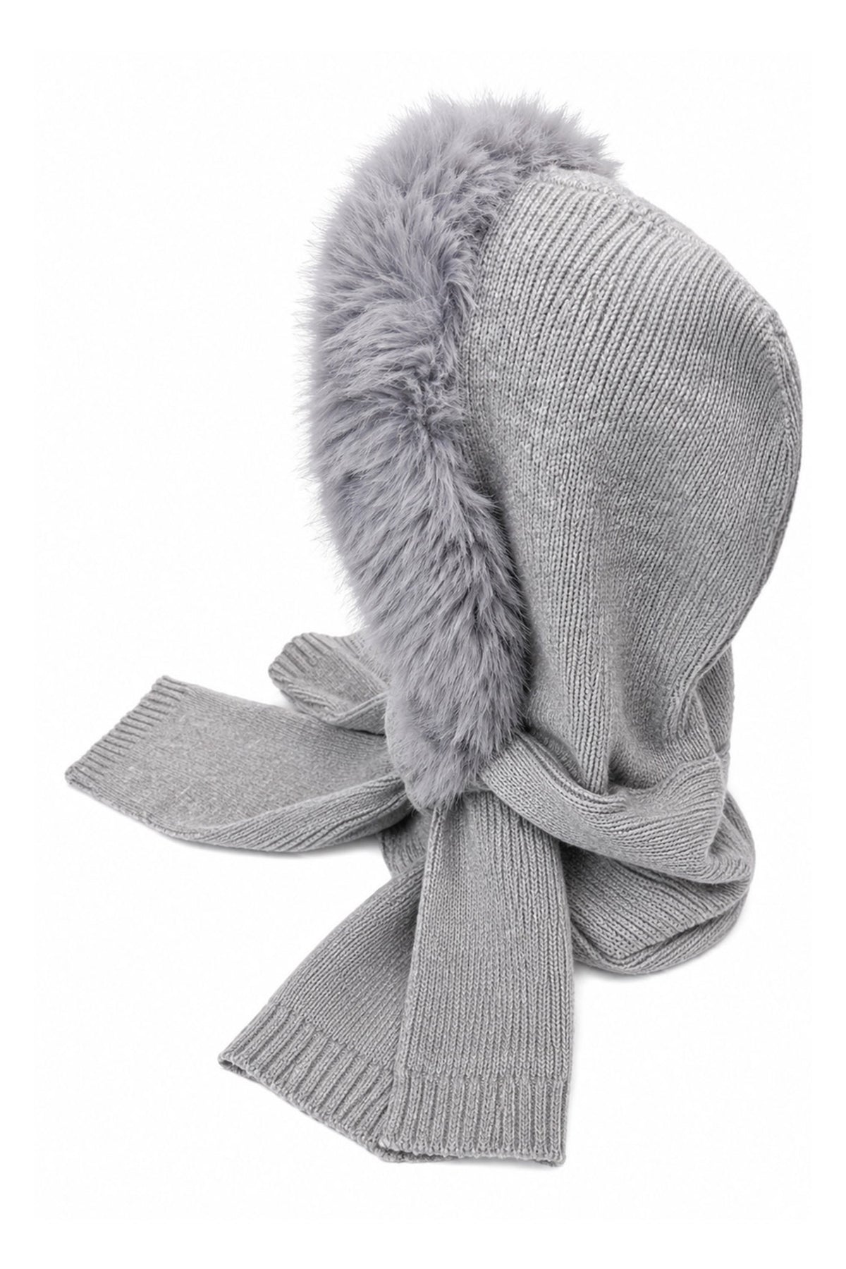 Women's Acrylic Blend Knitted Hooded Scarf with Faux Fur Trim