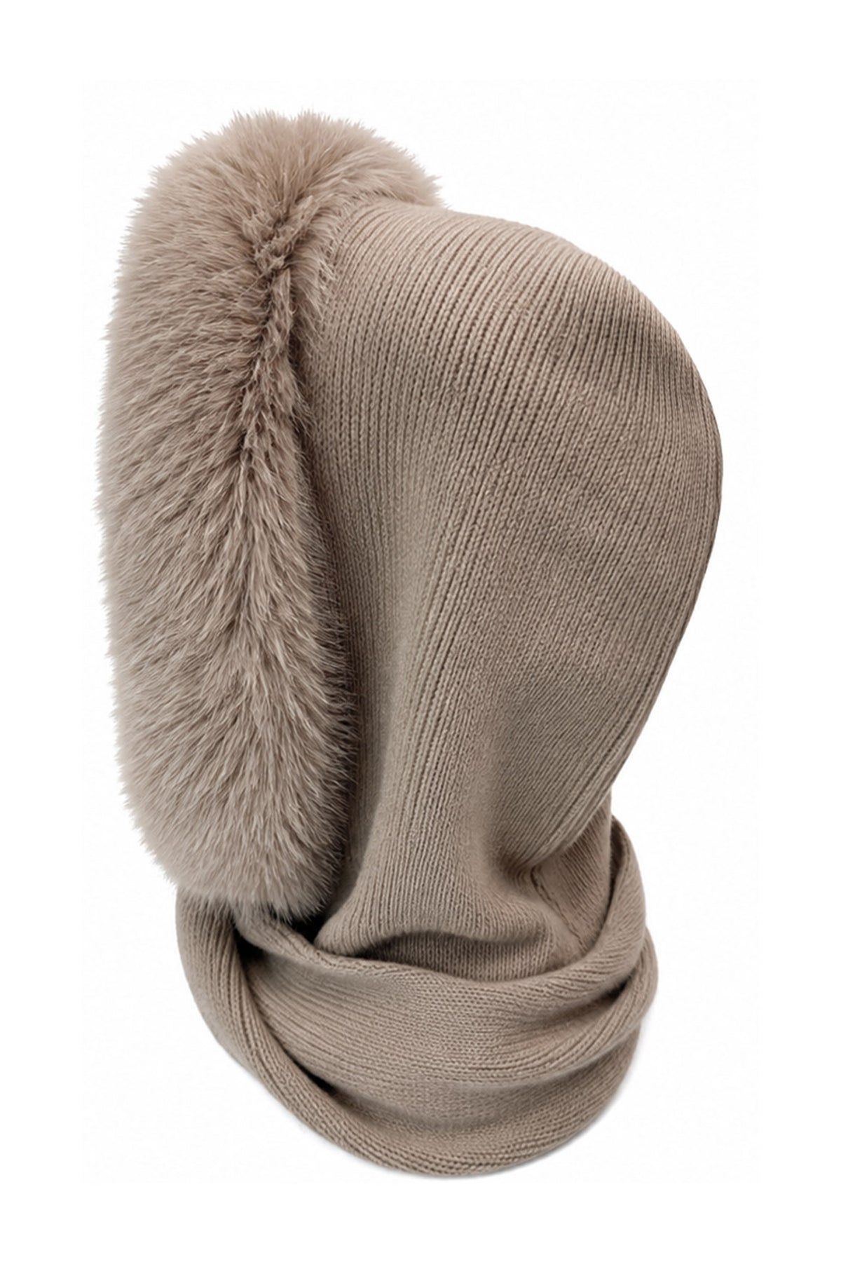 Women's Acrylic Blend Knitted Hooded Scarf with Faux Fur Trim
