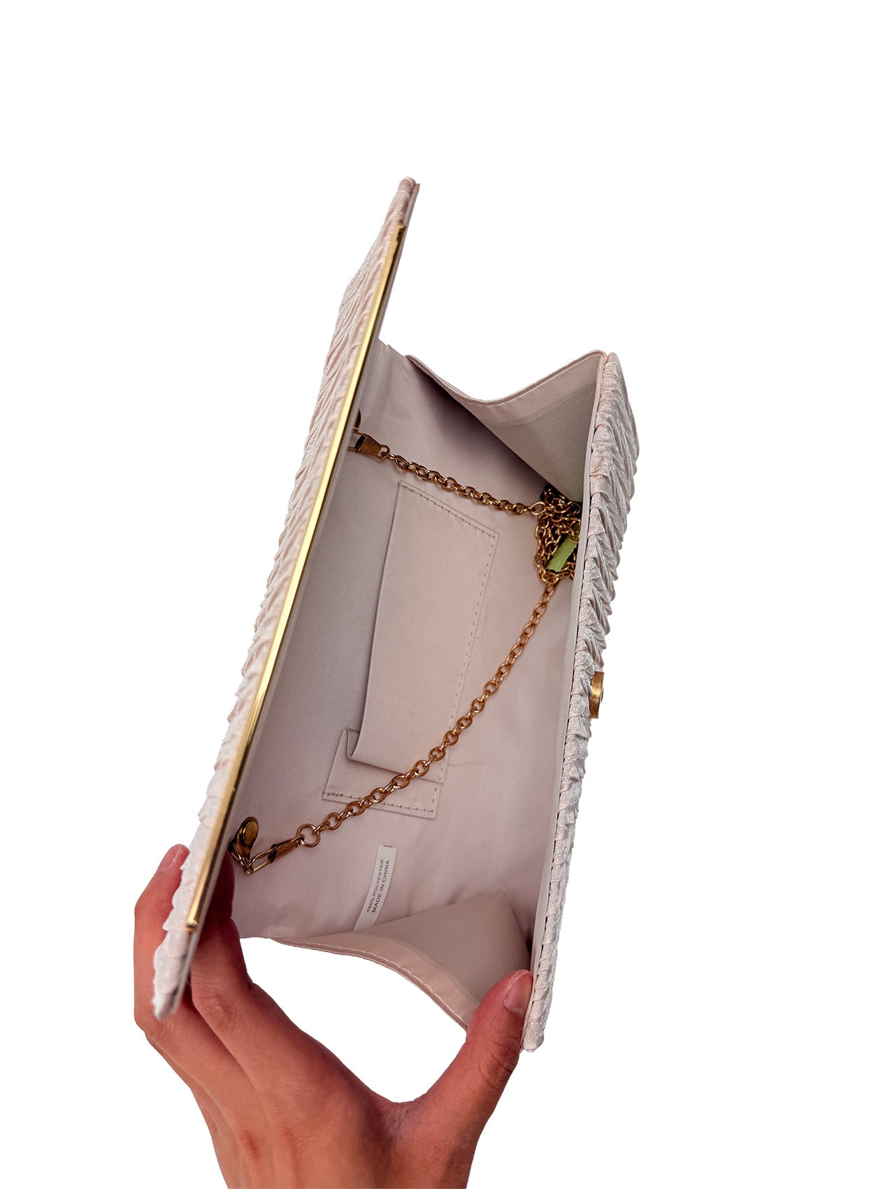 Ruched Satin Envelope Clutch Bag with Detachable Chain Strap