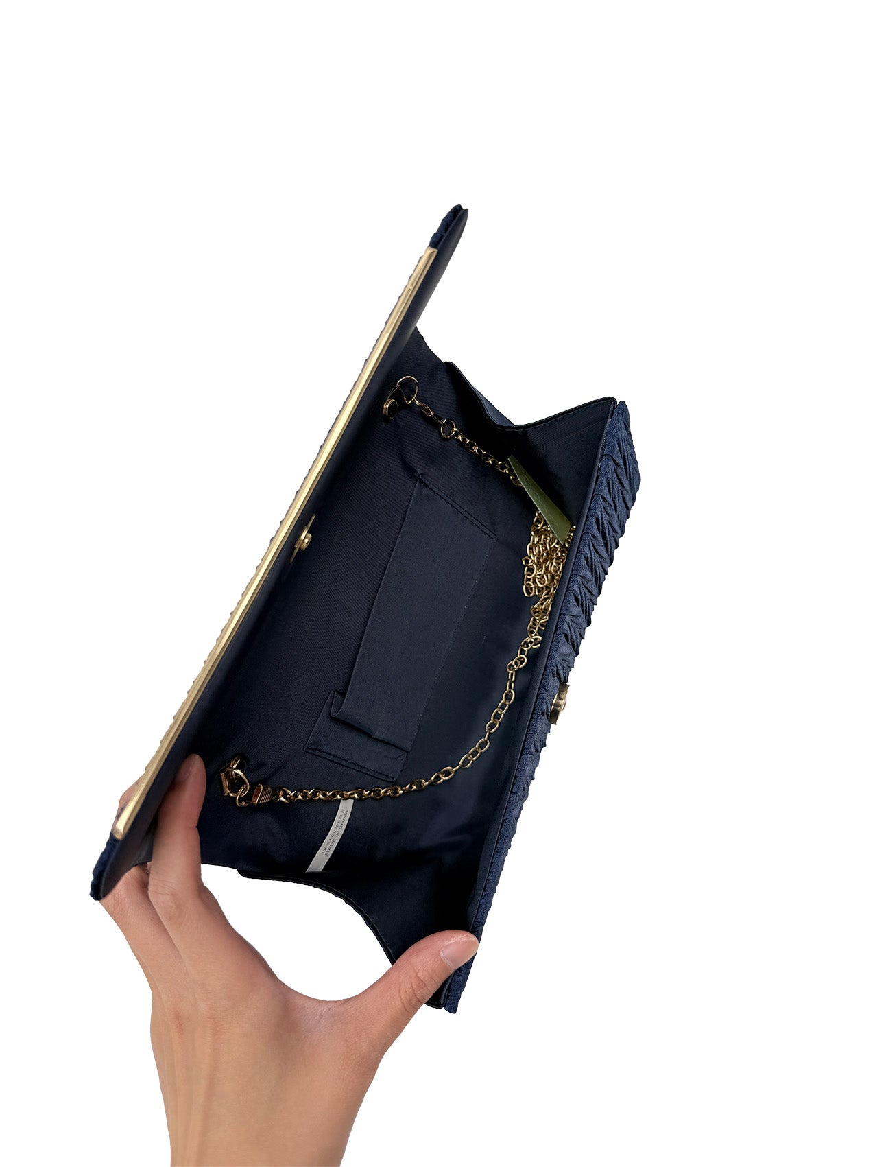 Ruched Satin Envelope Clutch Bag with Detachable Chain Strap