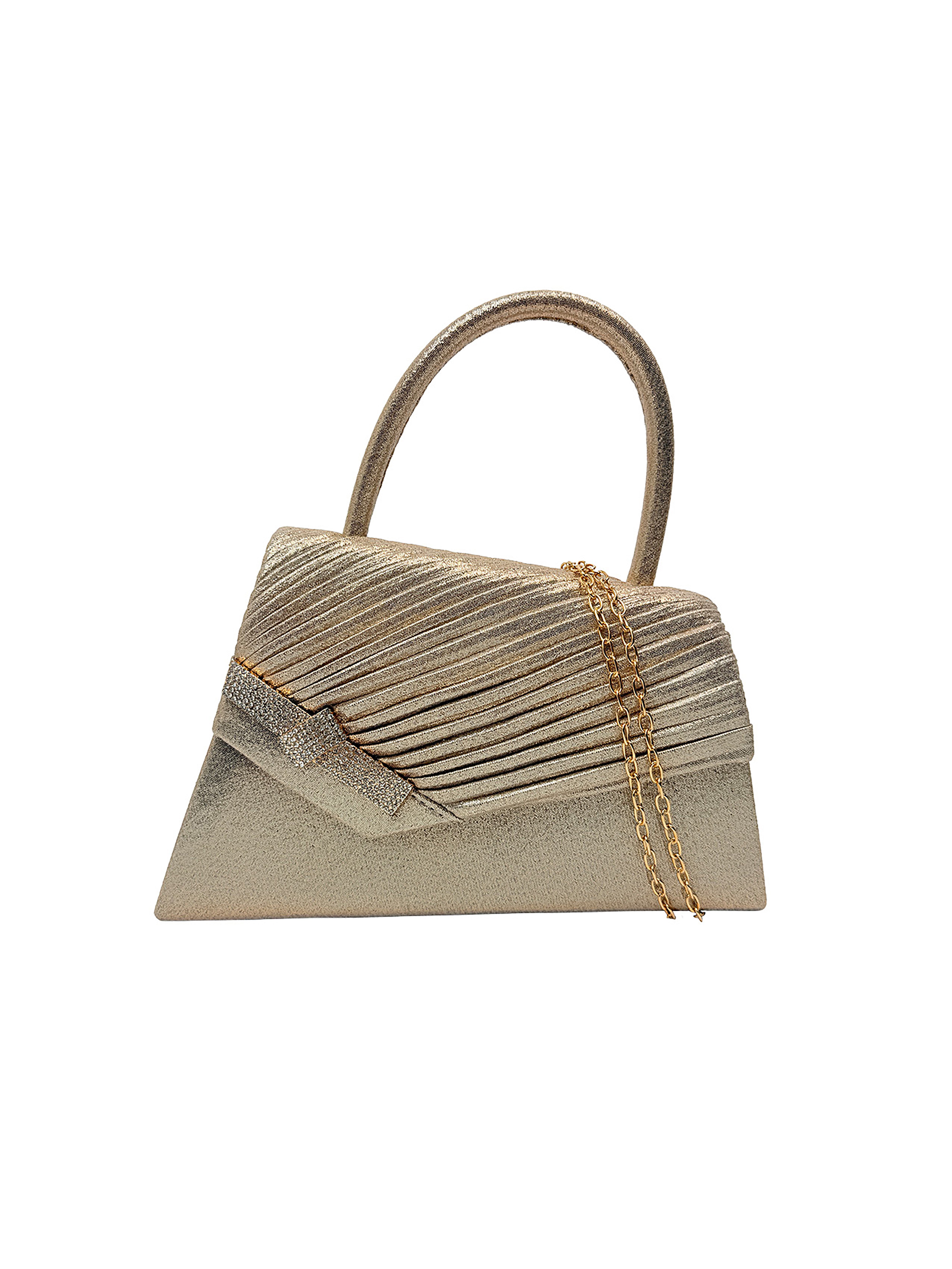 Women's Evening Bag Ruched Asymmetric Clutch with Detachable Chain Shoulder Strap