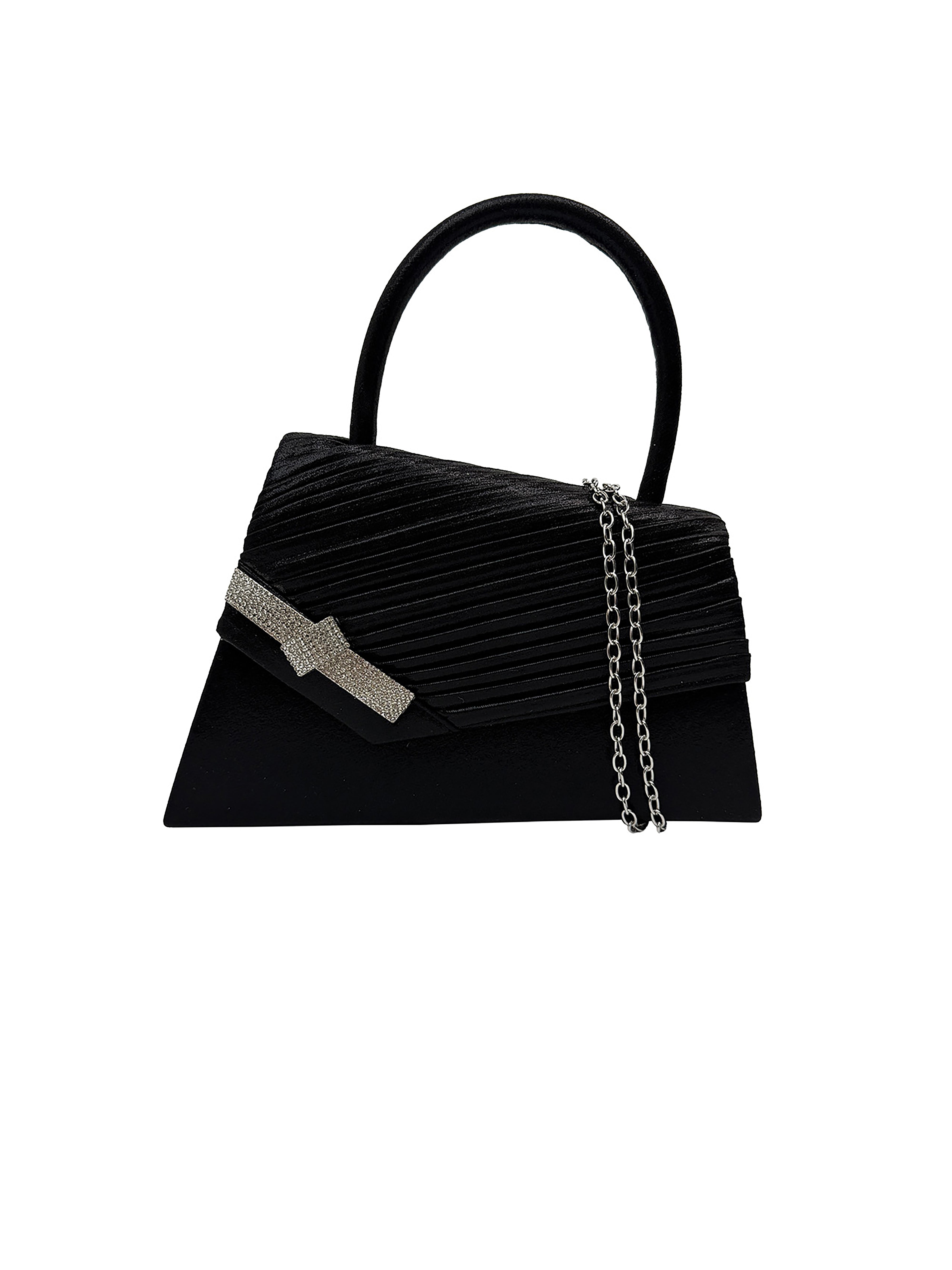 Women's Evening Bag Ruched Asymmetric Clutch with Detachable Chain Shoulder Strap