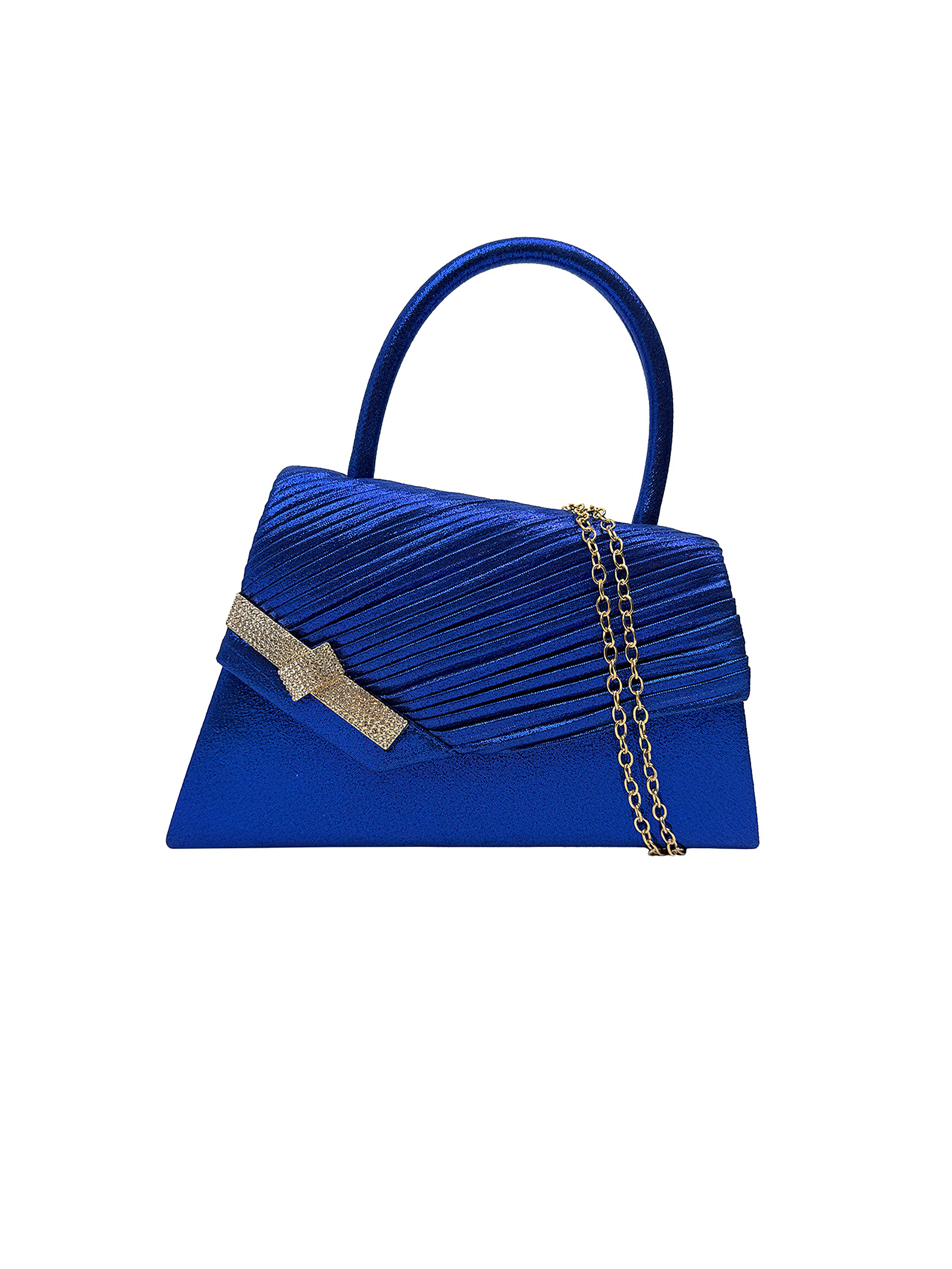 Women's Evening Bag Ruched Asymmetric Clutch with Detachable Chain Shoulder Strap