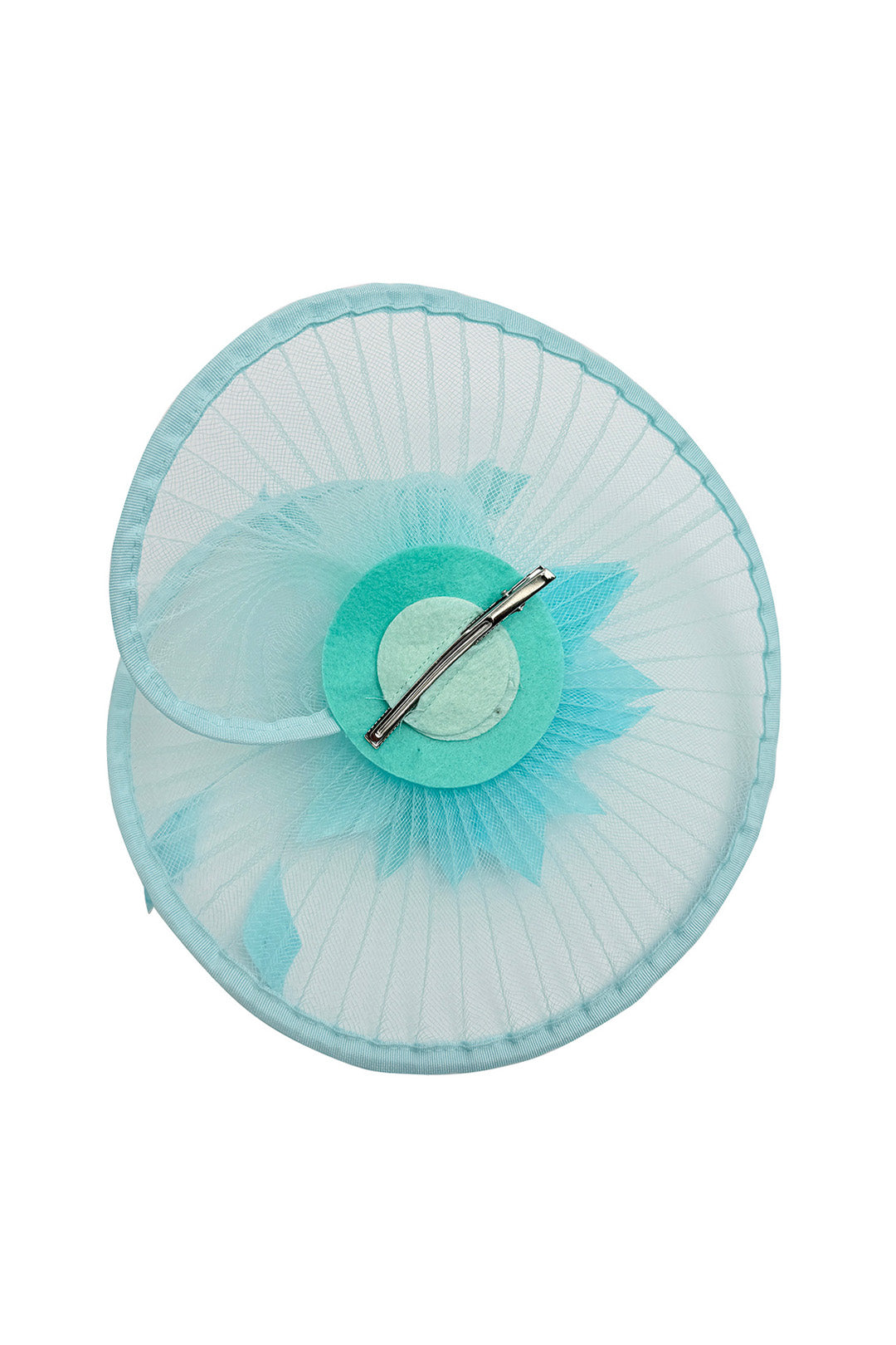 Classic Disc Fascinator with Feather Flower Detail BabyBlue