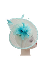 Classic Disc Fascinator with Feather Flower Detail BabyBlue