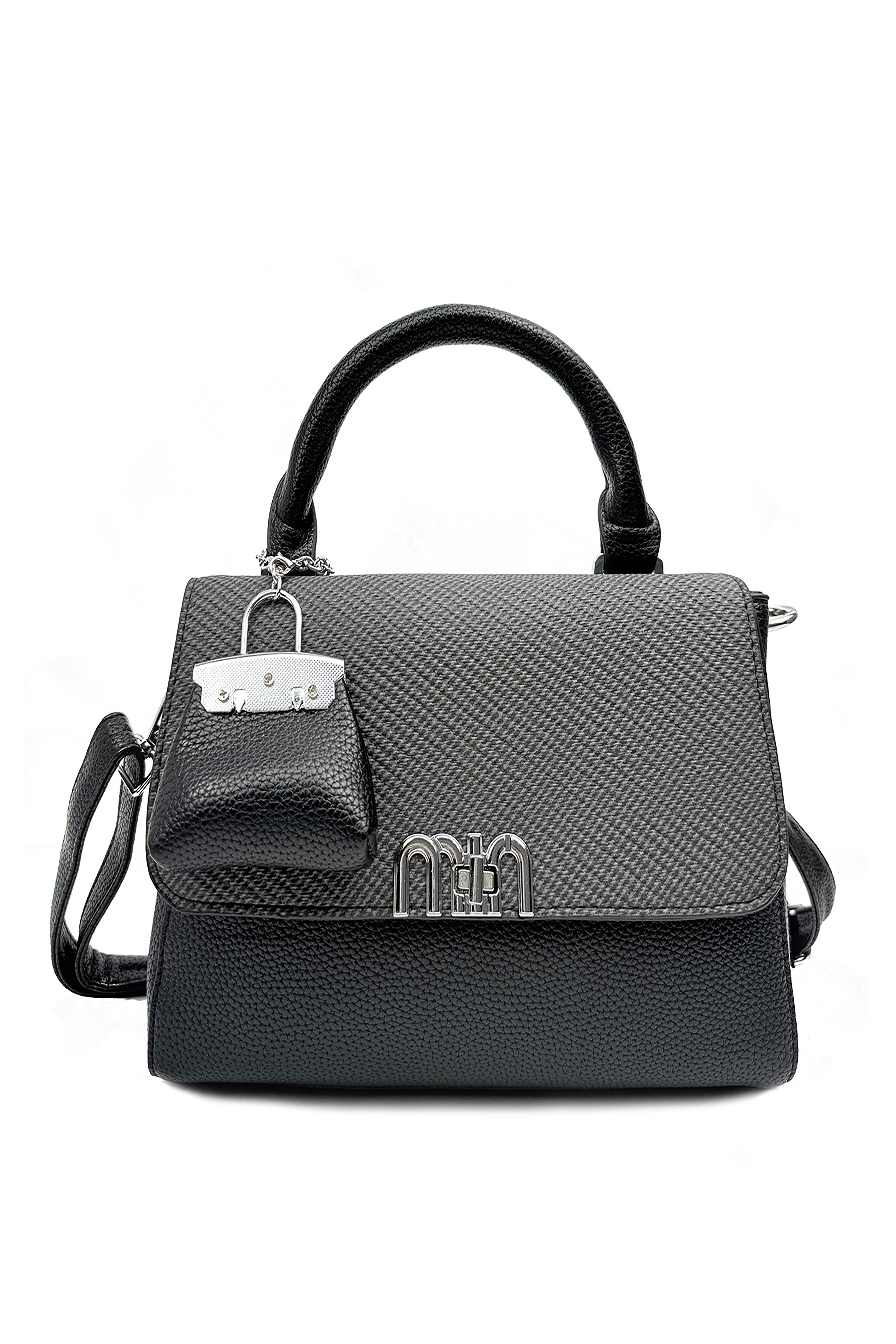Structured Top Handle Crossbody Bag with Textured Finish