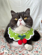 Green Crochet Pet Collar with Cherry Detail