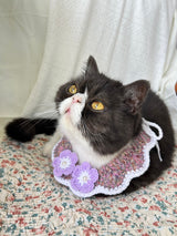 Crochet Pet Collar with Purple Flower Detail