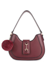 Women’s Curved Shoulder Bag with Pom Pom & Crossbody Strap