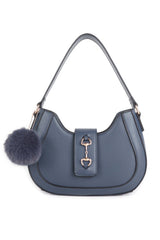 Women’s Curved Shoulder Bag with Pom Pom & Crossbody Strap