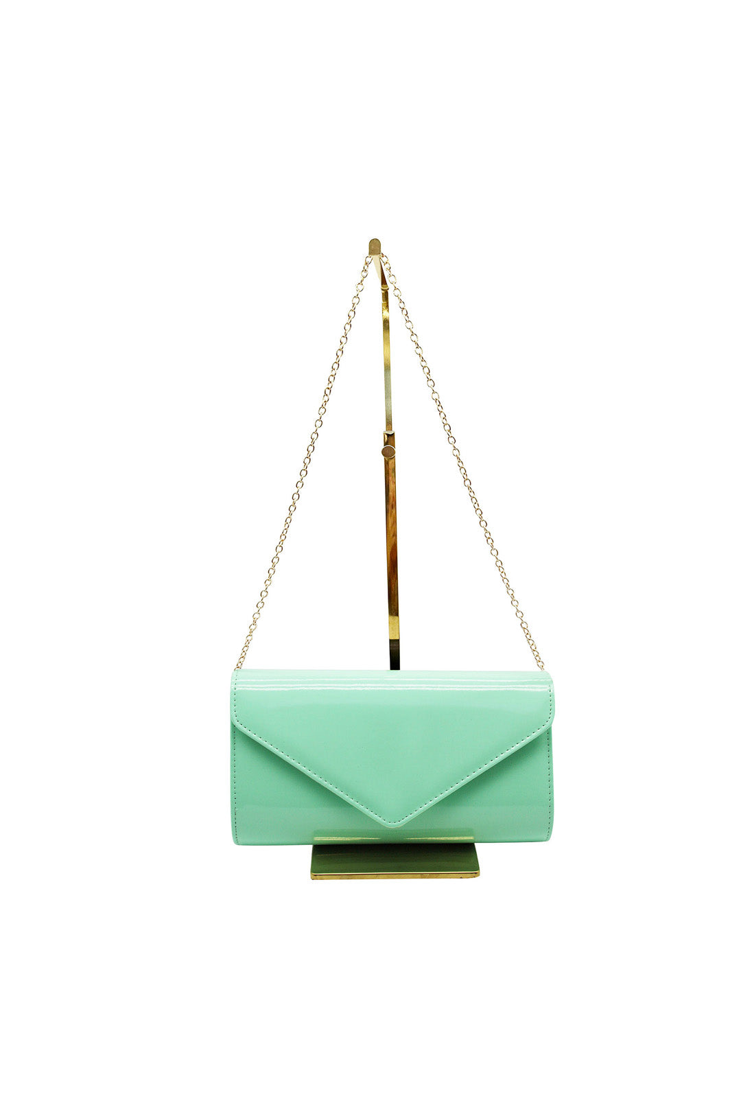 Patent Envelope Clutch Bag with Gold Chain Strap
