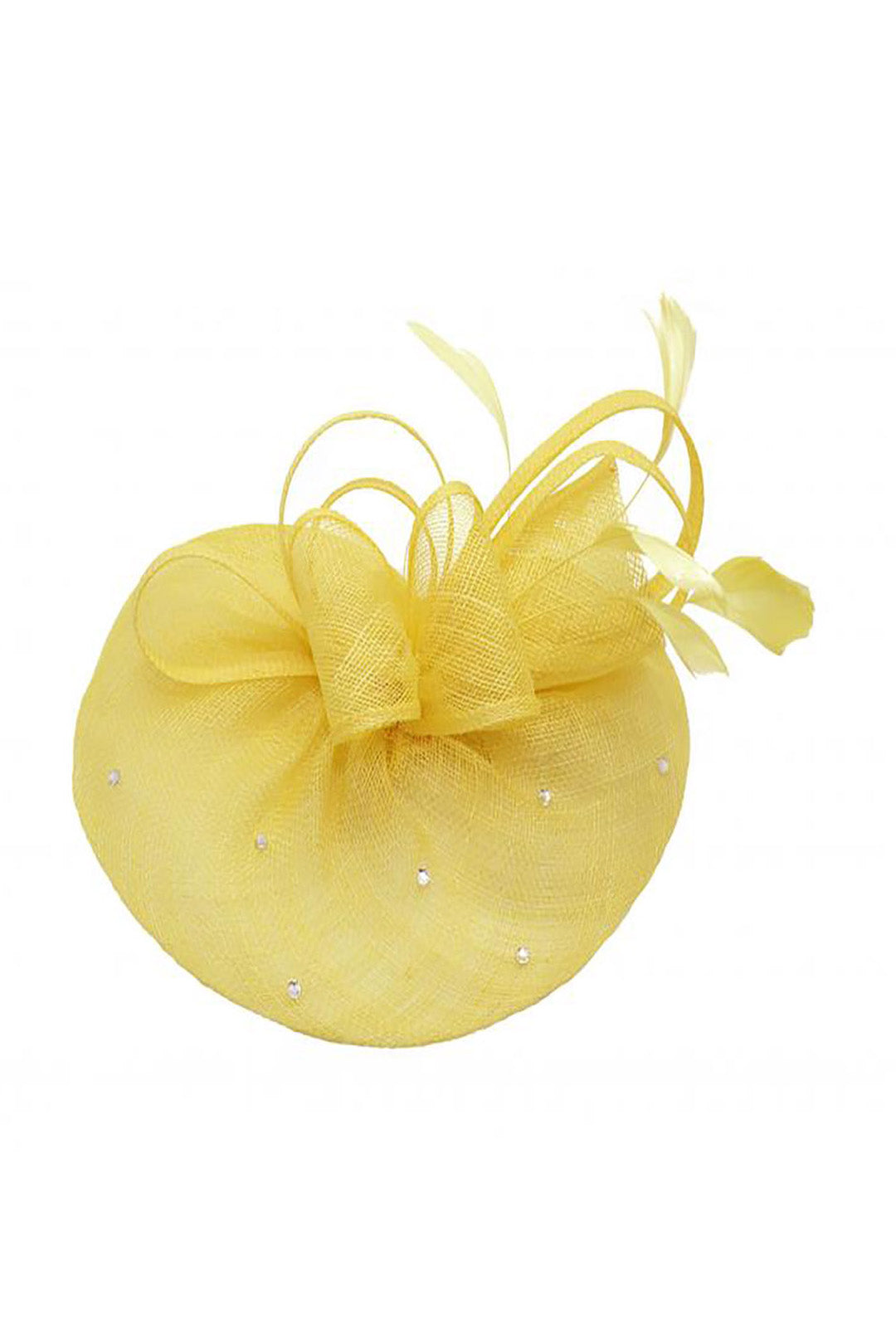 Curled Sinamay Bow Fascinator with Feather Trim Diamonds