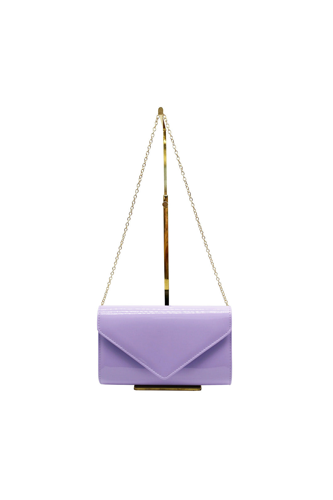 Patent Envelope Clutch Bag with Gold Chain Strap