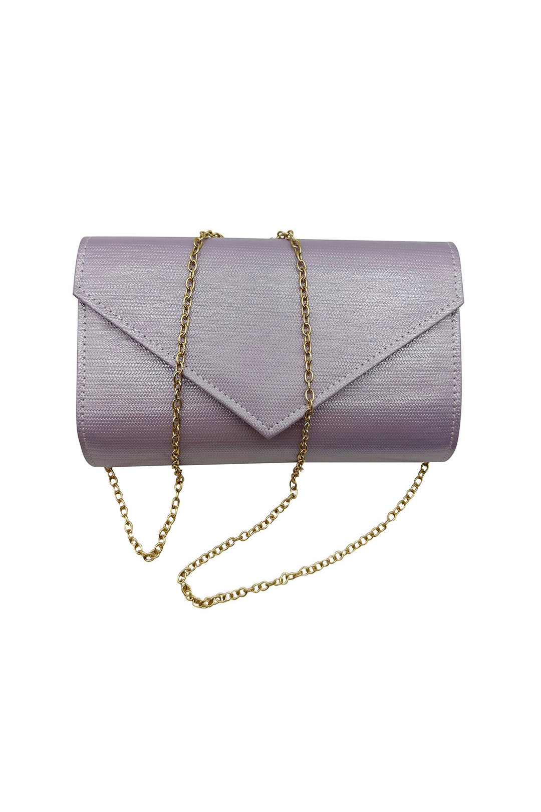 Textured Envelope Clutch Bag with Gold Chain Strap
