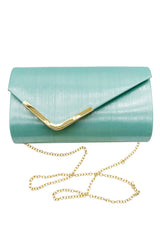 Textured Envelope Clutch Bag with Chain Strap