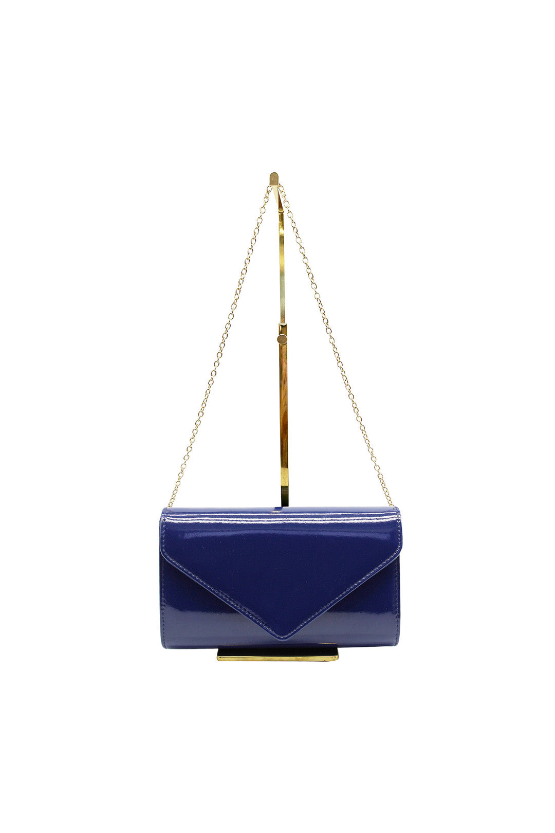 Patent Envelope Clutch Bag with Gold Chain Strap