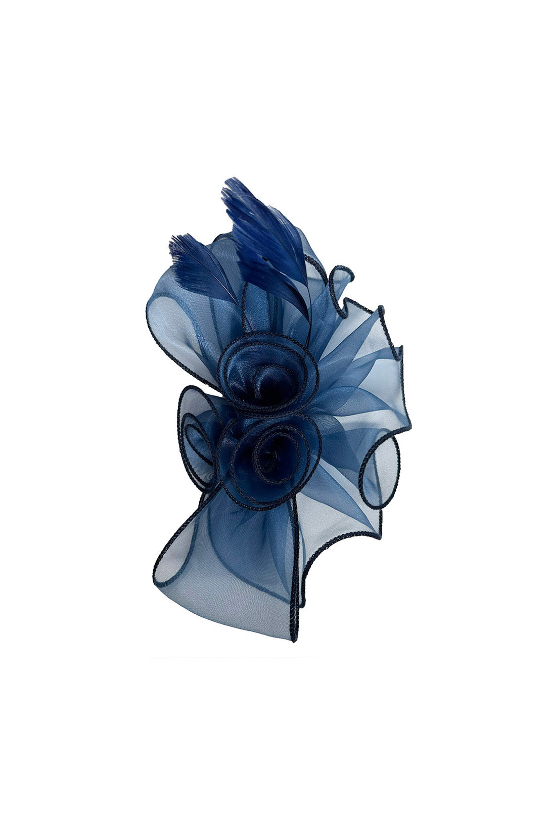 Elegant Organza Floral Fascinator with Feather Detail