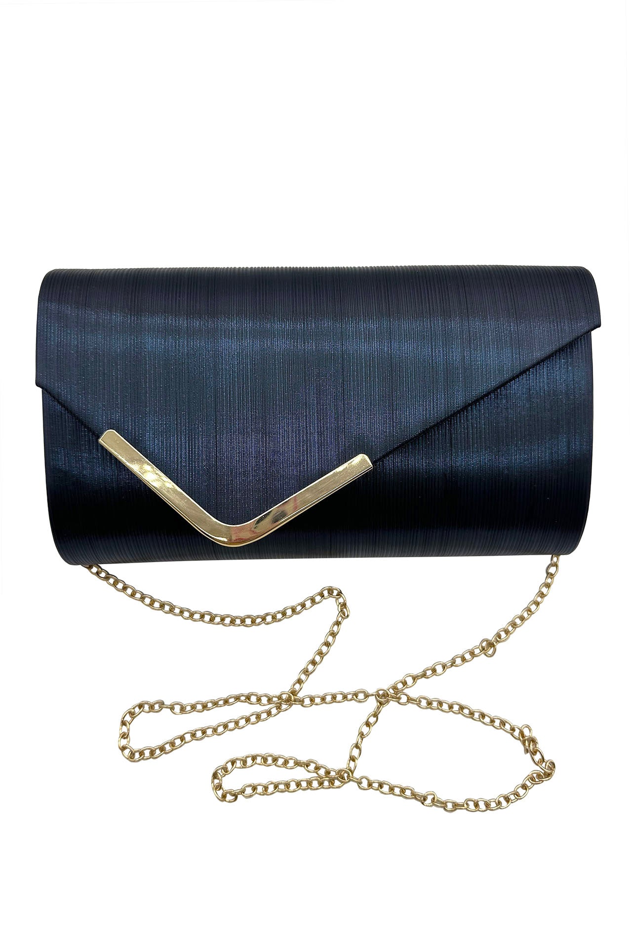 Textured Clutch Bag and Mesh Elegant Mesh Bow Fascinator Navy Set