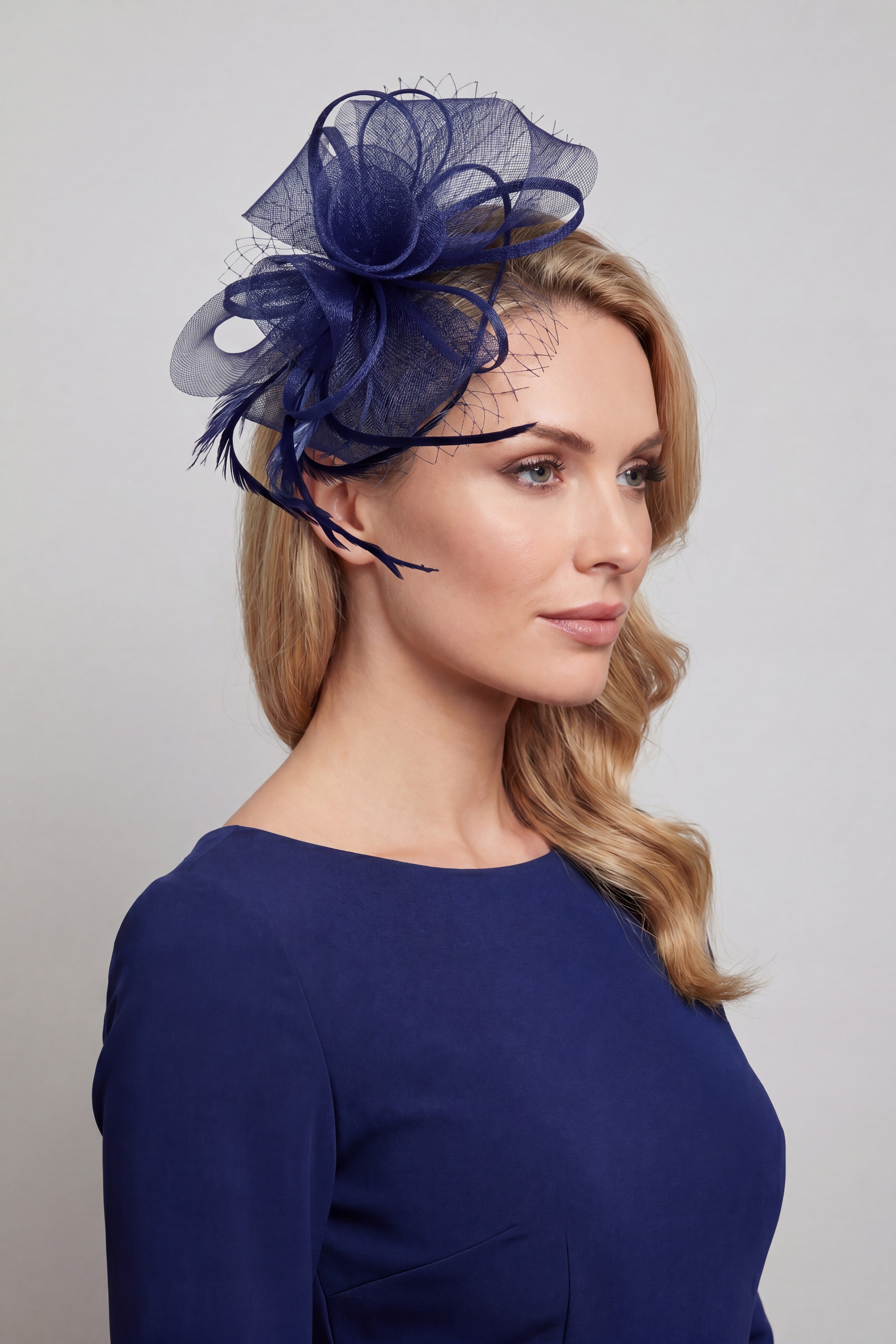 Double Flower Gauze Feather Fascinator Headband