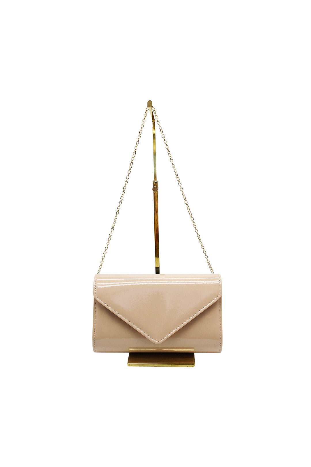Patent Envelope Clutch Bag with Gold Chain Strap