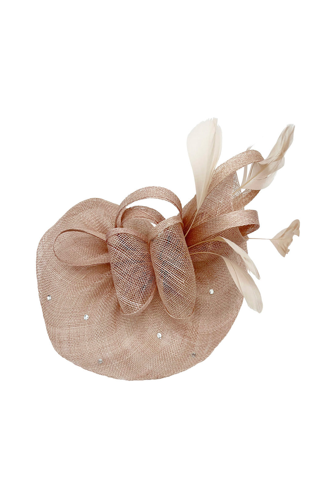Curled Sinamay Bow Fascinator with Feather Trim Diamonds
