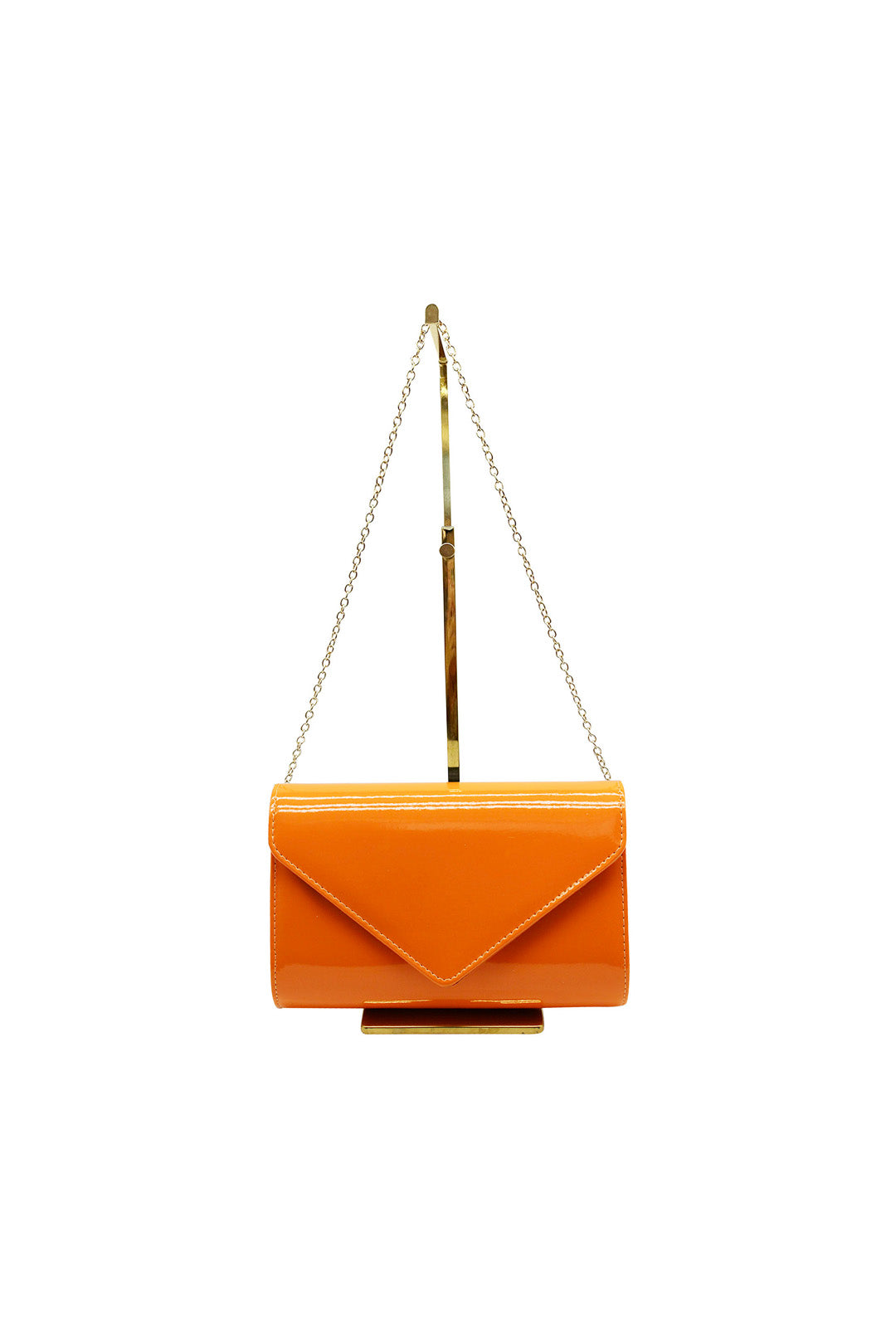 Patent Envelope Clutch Bag with Gold Chain Strap