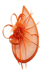 Gauze Teardrop Bass Fascinator with Flower and Curled Feathers