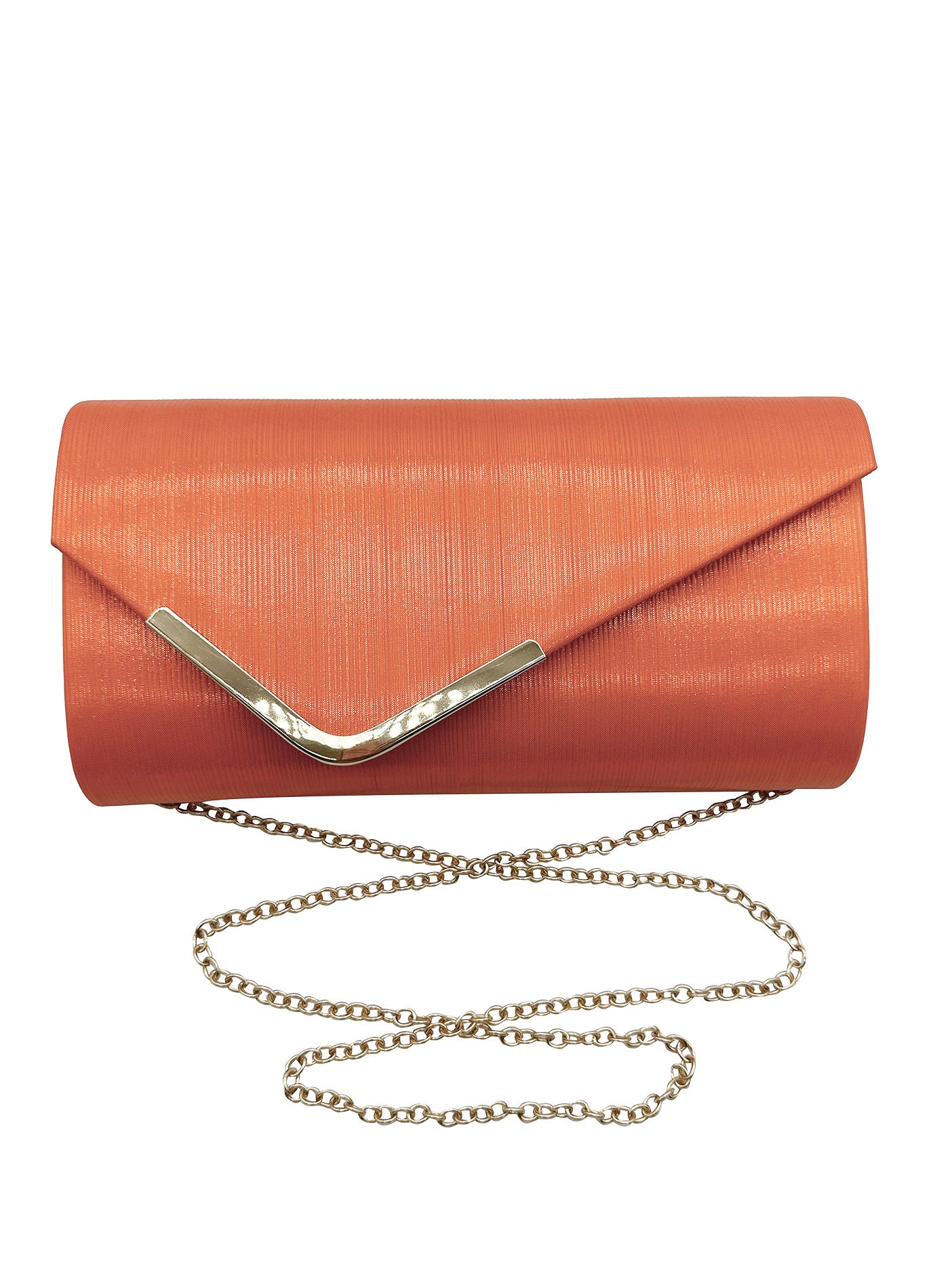Textured Envelope Clutch Bag with Chain Strap