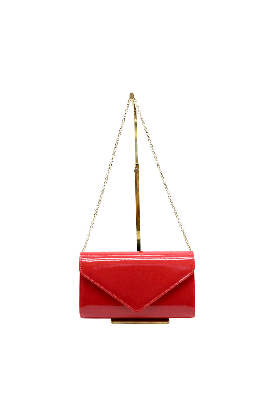 Patent Envelope Clutch Bag with Gold Chain Strap