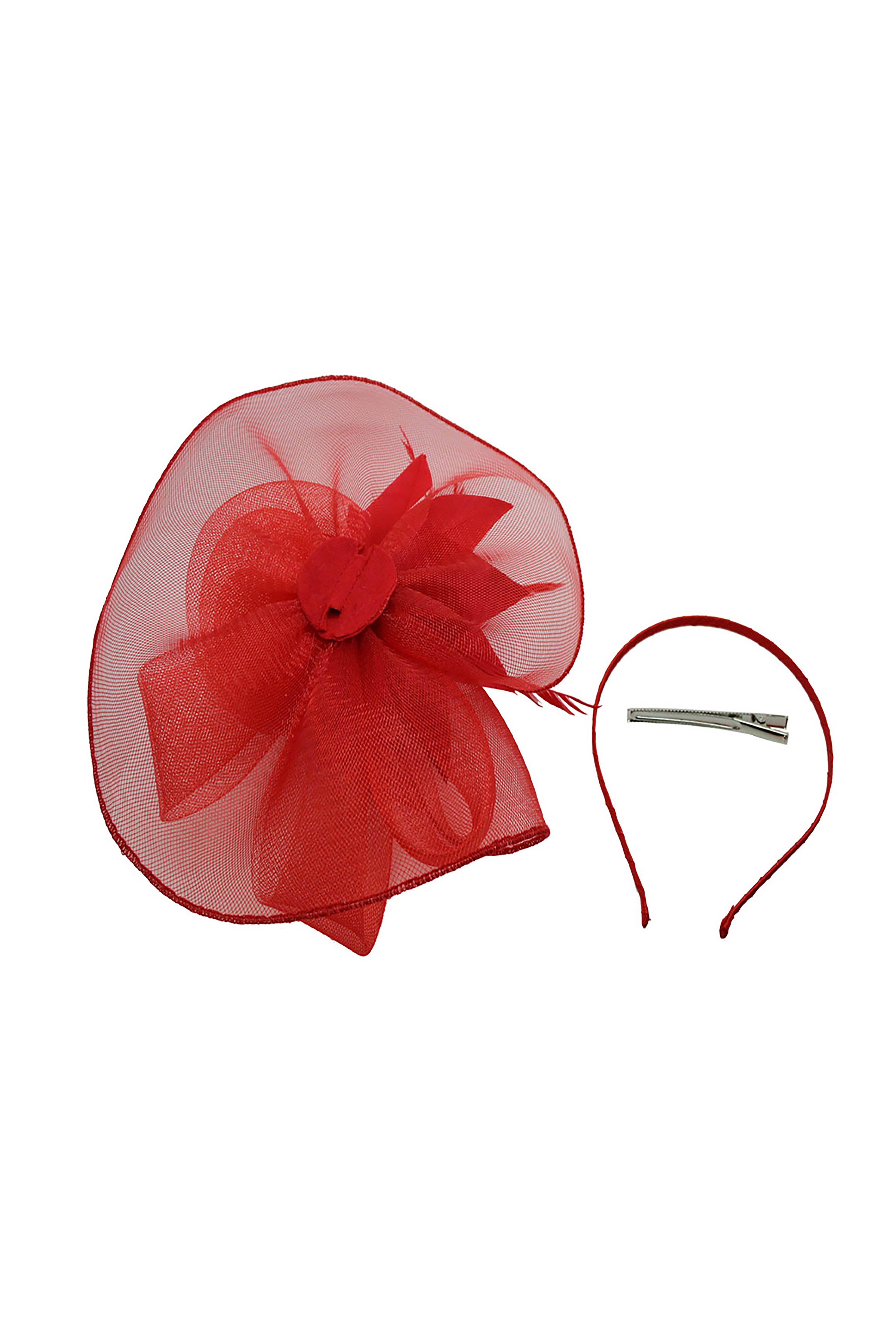 Curly Sinamay Fascinator with Feather Flower