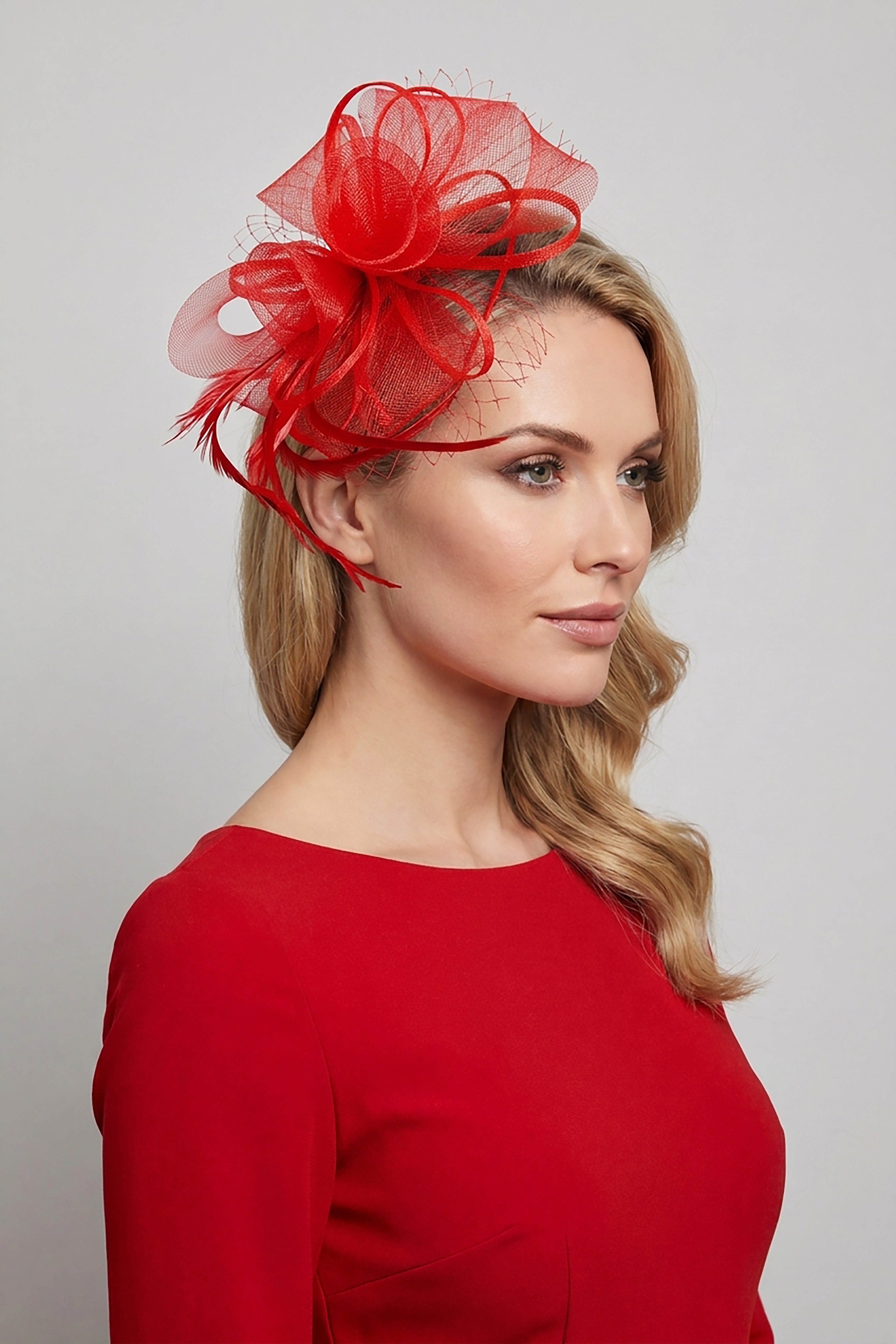 Double Flower Gauze Feather Fascinator Headband