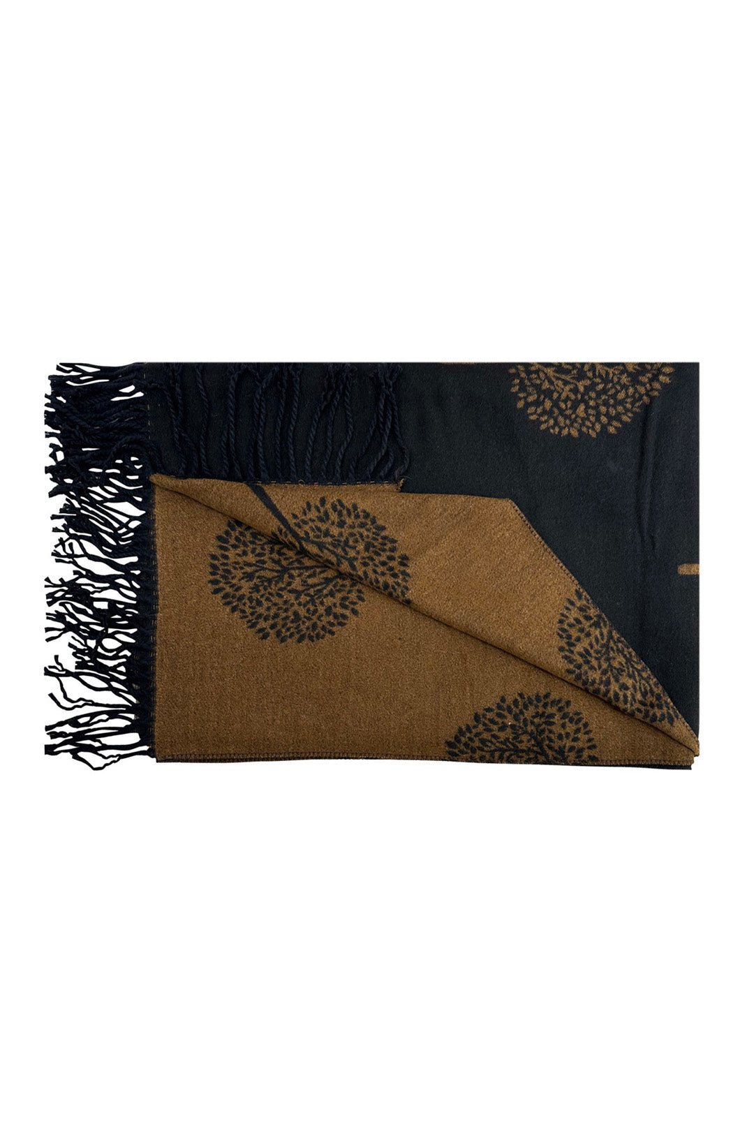 Reversible Tree Patterned Scarf with Fringe
