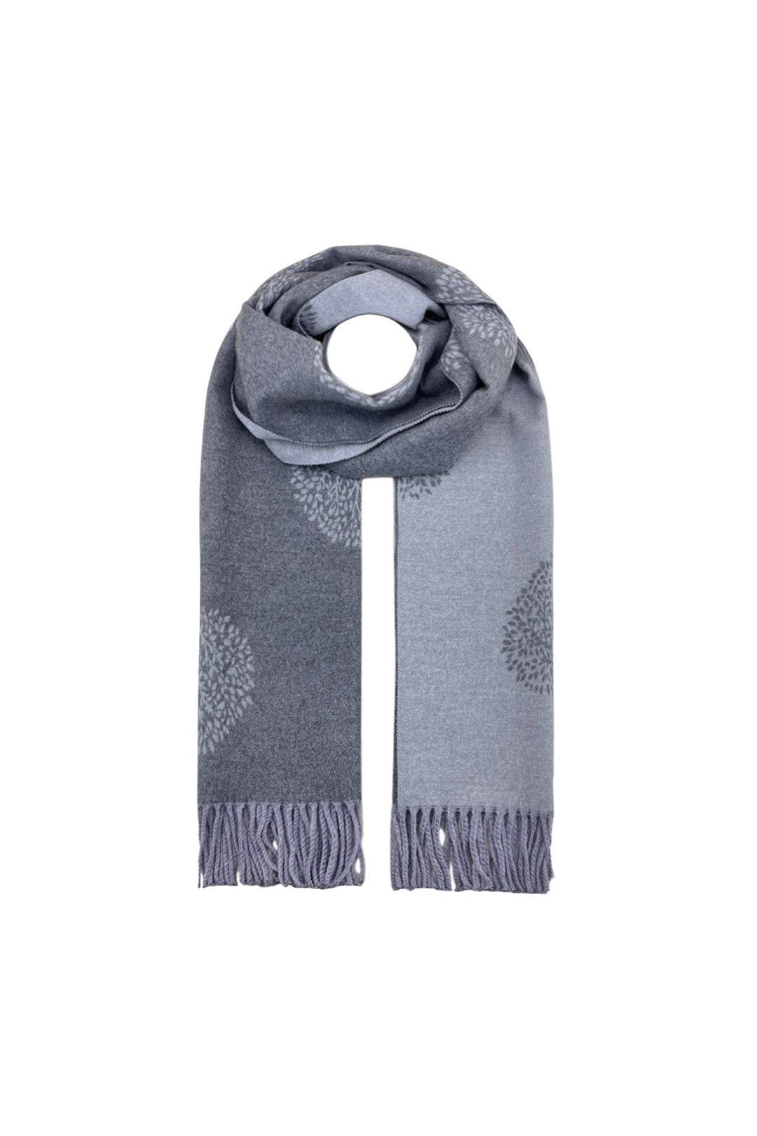 Reversible Tree Patterned Scarf with Fringe