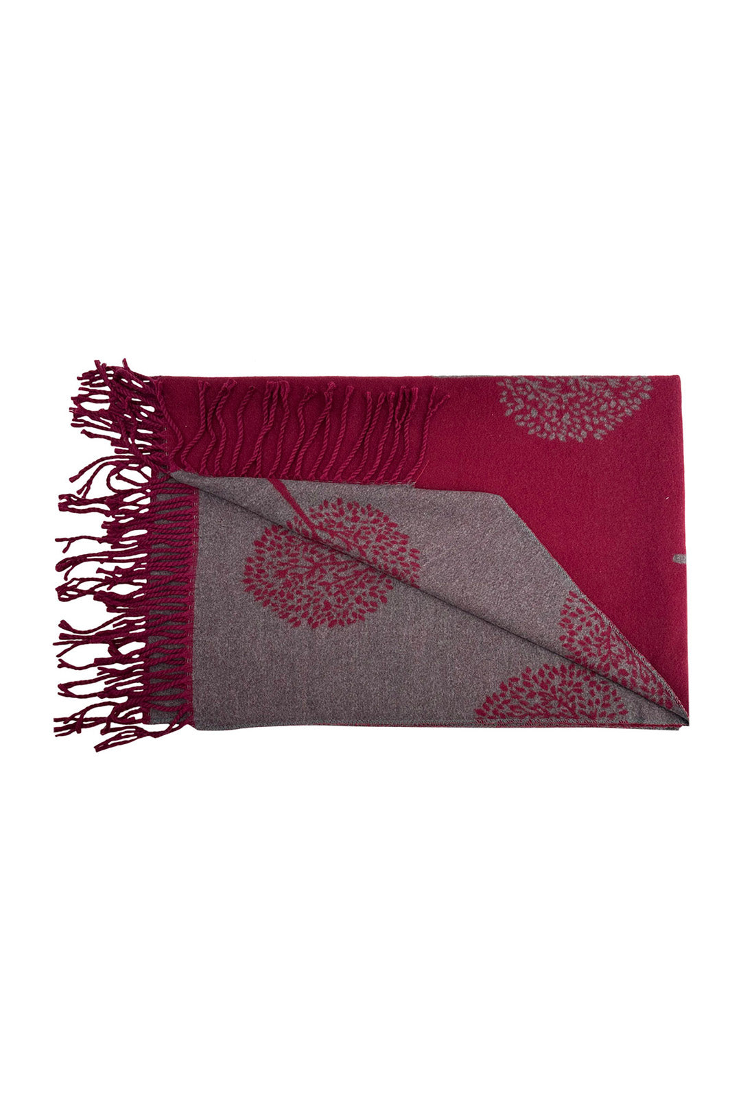 Reversible Tree Patterned Scarf with Fringe