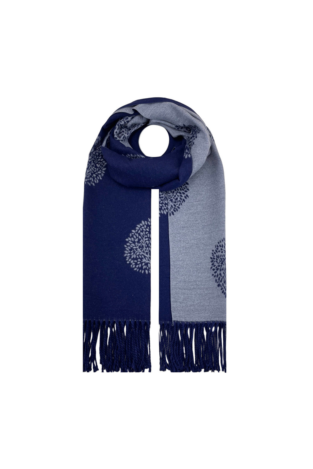 Reversible Tree Patterned Scarf with Fringe