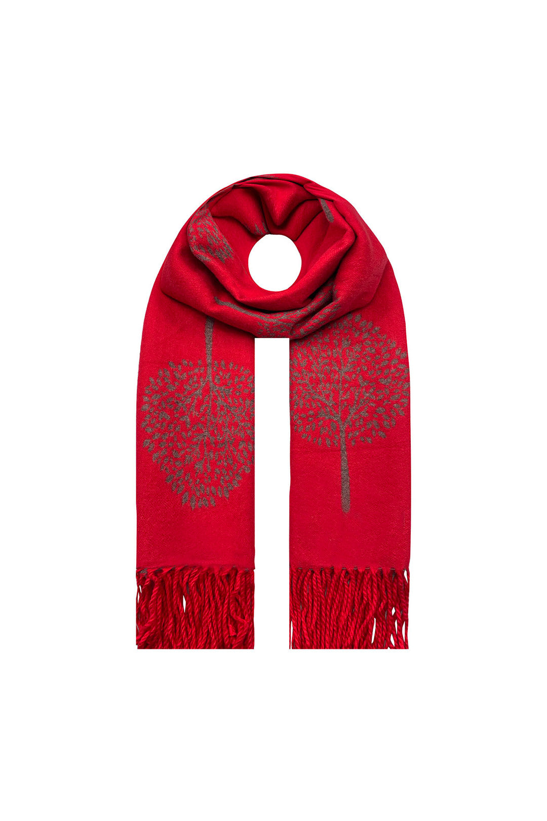 Reversible Tree Patterned Scarf with Fringe