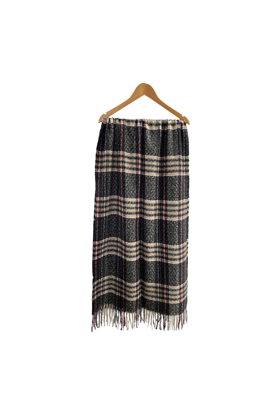 Soft Wool BlendClassic Check Pattern Scarf Fringed Ends