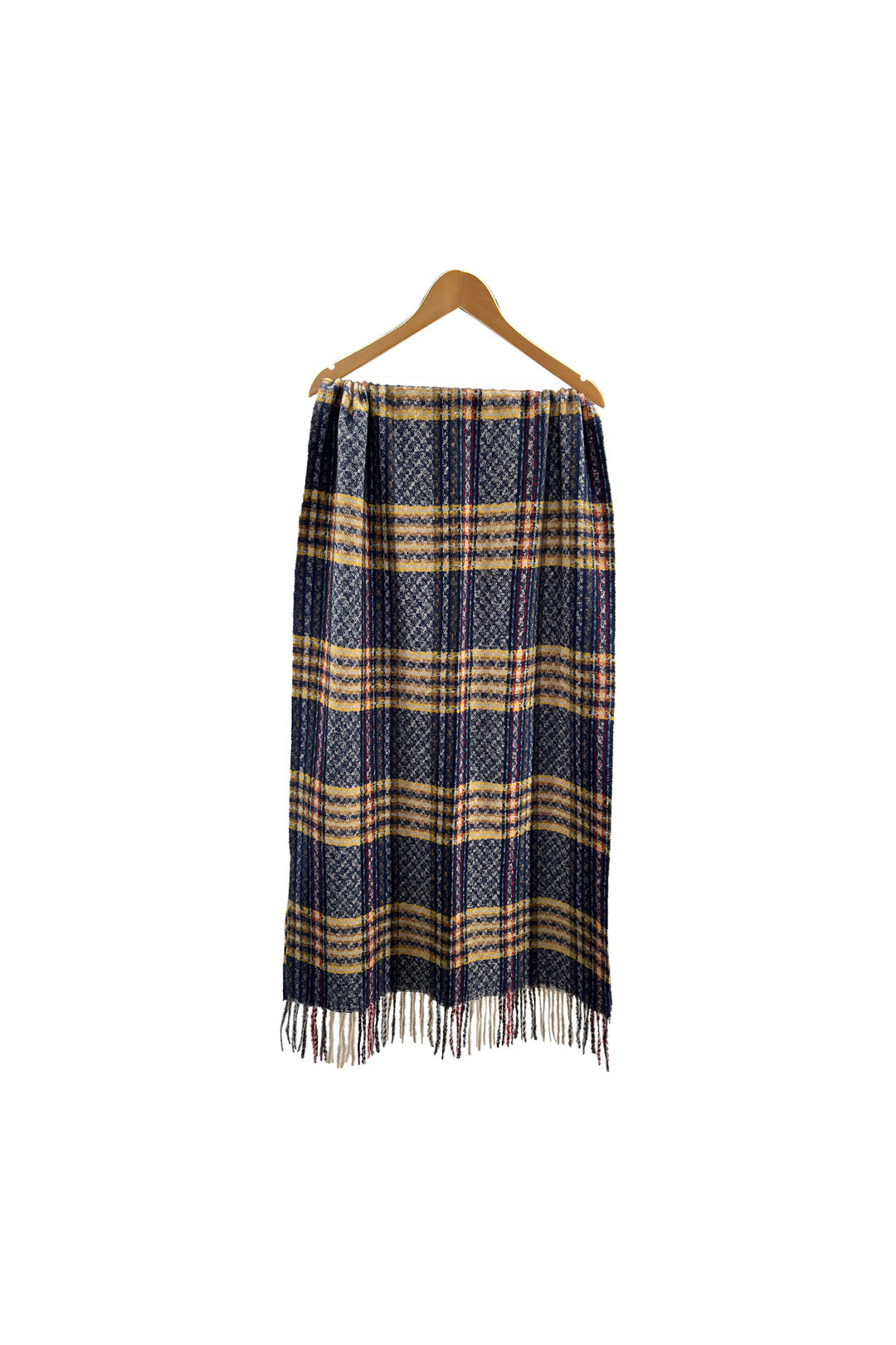 Soft Wool BlendClassic Check Pattern Scarf Fringed Ends