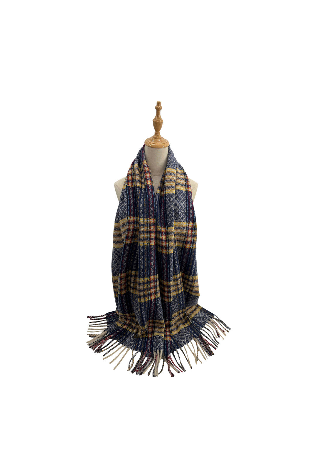 Soft Wool BlendClassic Check Pattern Scarf Fringed Ends