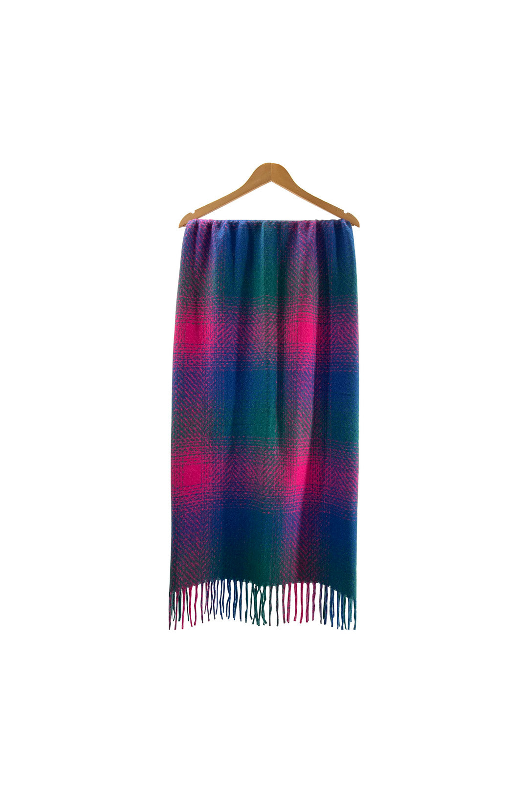 Ombre Check Wool-Blend Scarf with Tassels