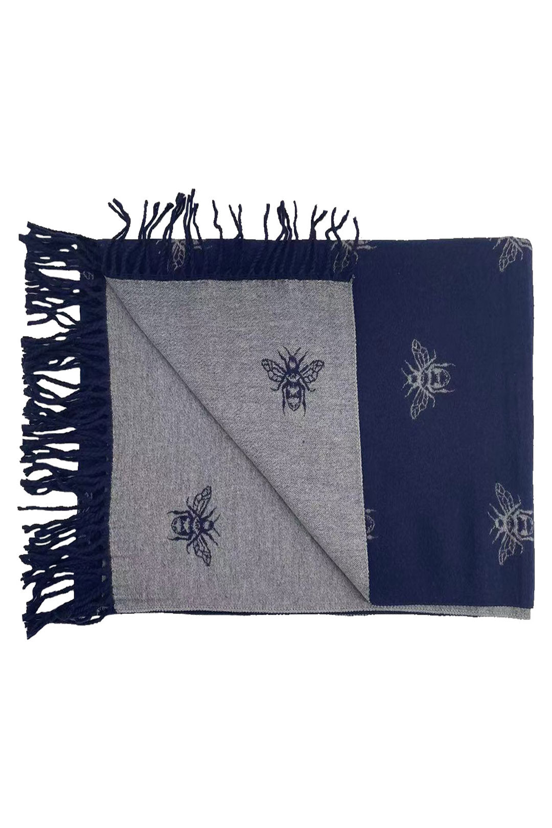 Reversible Bee Print Wool Mix Scarf