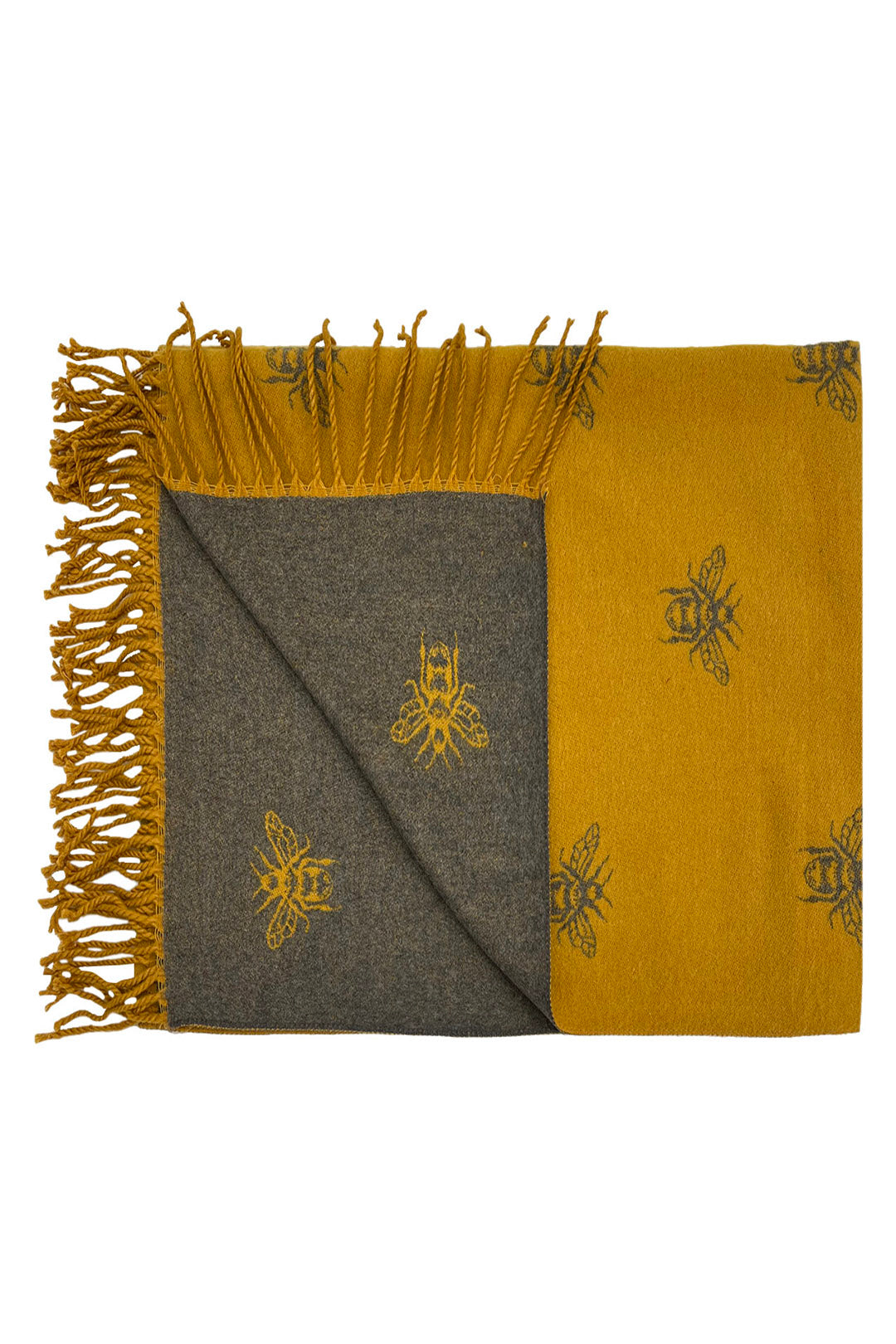 Reversible Bee Print Wool Mix Scarf