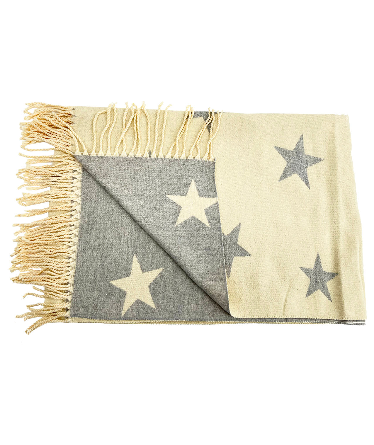 Reversible Wool-Blend Scarf – Star Print with Tassel Trim