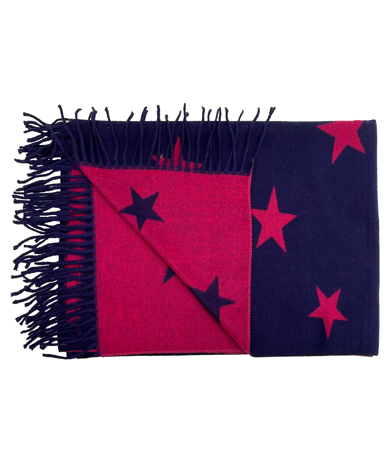 Reversible Wool-Blend Scarf – Star Print with Tassel Trim