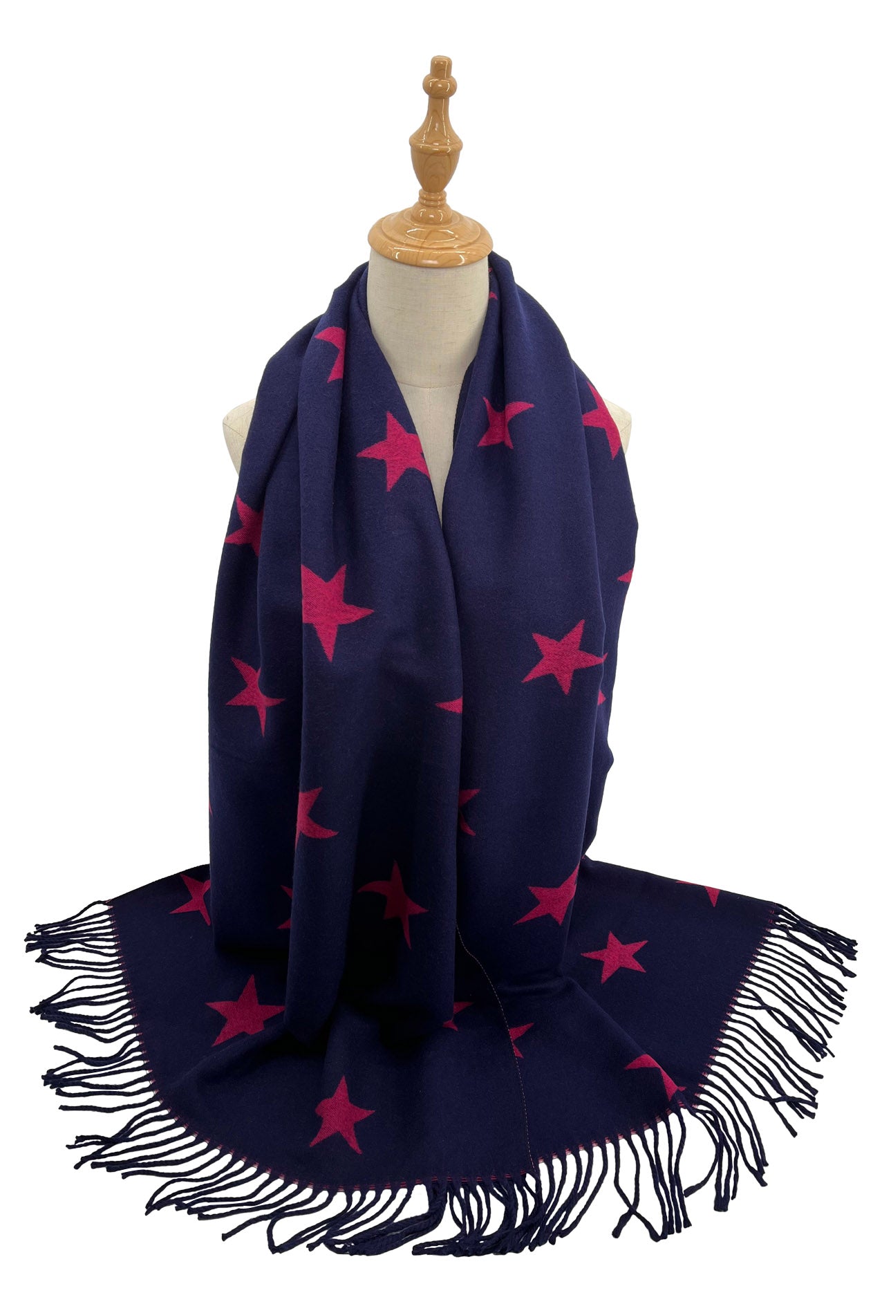 Reversible Wool-Blend Scarf – Star Print with Tassel Trim