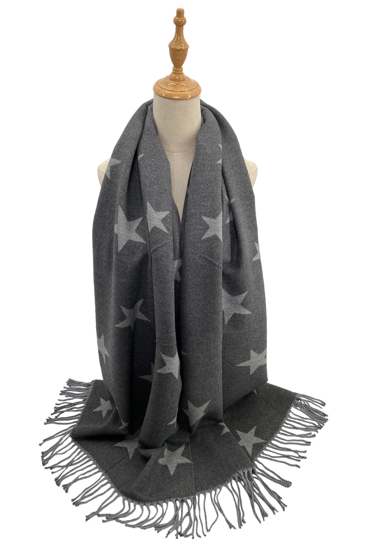 Reversible Wool-Blend Scarf – Star Print with Tassel Trim